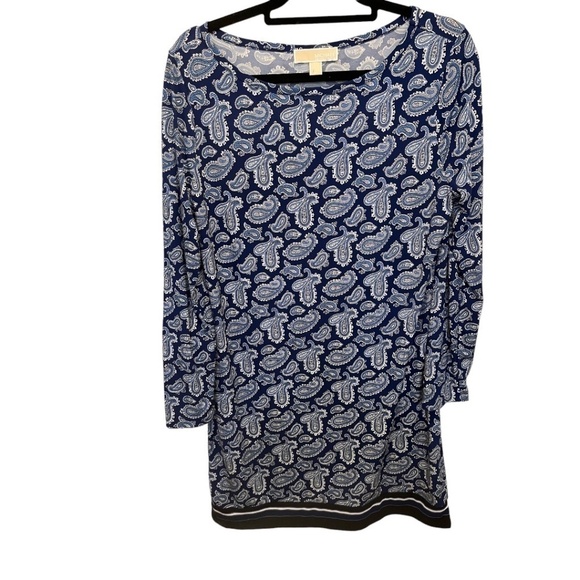 Michael Kors Blue Long Sleeve Paisley Shift Dress Size Large - Picture 4 of 5